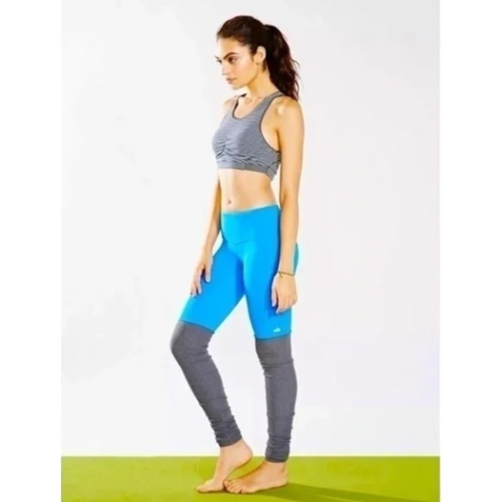 Alo Yoga Goddess Ribbed Leggings Electric Blue Charcoal Grey Ruched Activewear S